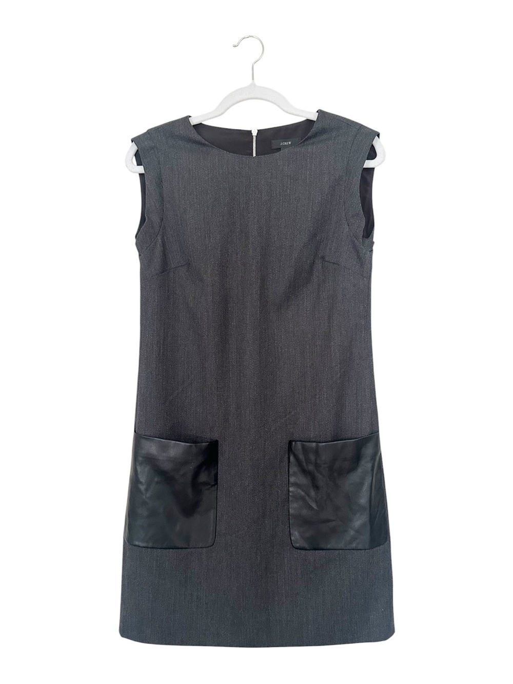 J.Crew Faux Leather Pocket Shift Dress Sleeveless Charcoal/Black Size 0 EUC